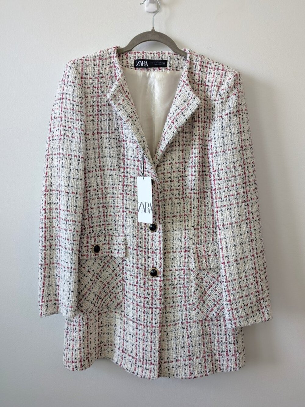 NWT ZARA Pink Cream Tweed Longline Jacket | Medium